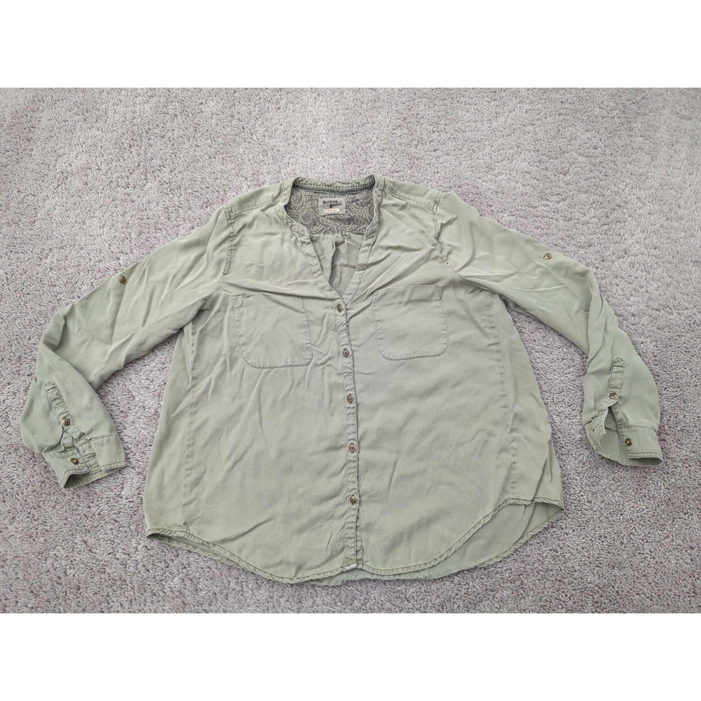 Anthropologie Holding Horses Shirt Womens M Green Long Sleeve Roll Tab Utility
